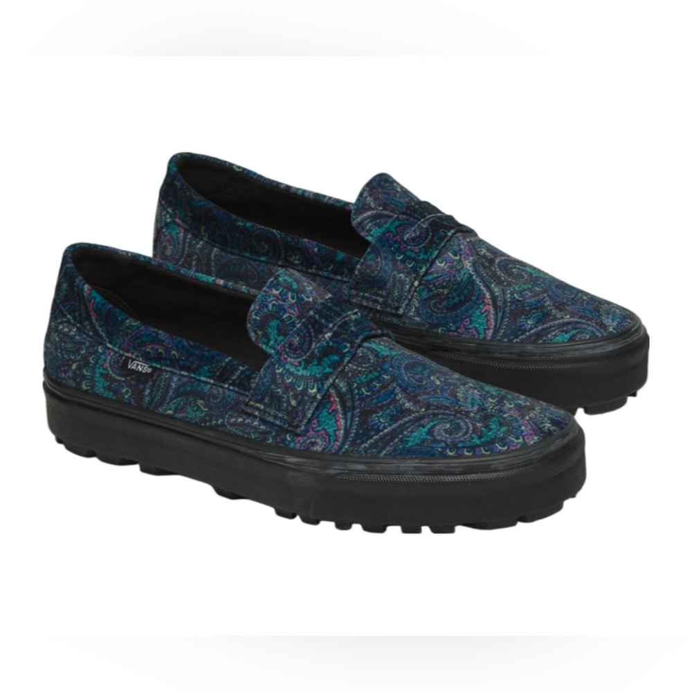 Vans Style 53 Velvet Paisley Dark Blue Slip On Loafers, Women's Size 6.5, NWOT